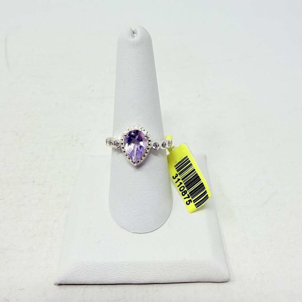 Shop LC Rose De France‎ Amethyst/Simulated Diamond Silver Size 8 Ring 5487